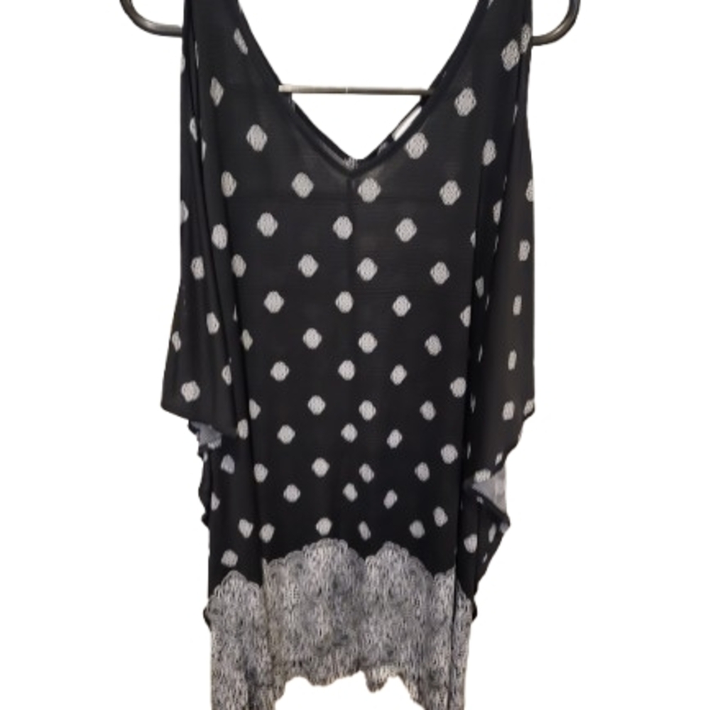 Wearabouts Dot Graphics V-Neck Tunic Top Black White Large - Picture 3 of 11